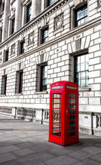 Red phone box in London, United Kingdom,The back is the building