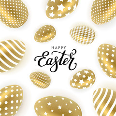 Easter gold eggs white background