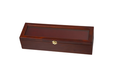 brown wooden box with golden latch isolated on white