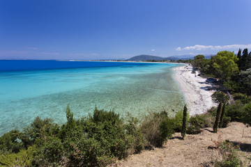 Turquoise waters of Agios Ioannis Beach of Lefkada, Greece, located at the Ionian Sea.