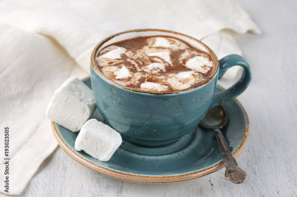 Poster Hot chocolate with whipped cream and marshmallow