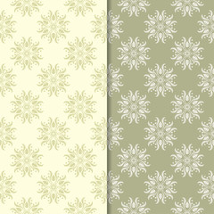 Olive green floral backgrounds. Set of seamless patterns