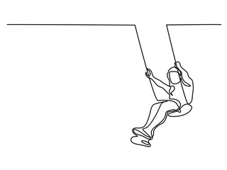 Continuous line drawing. Girl swinging on swing. Vector illustration