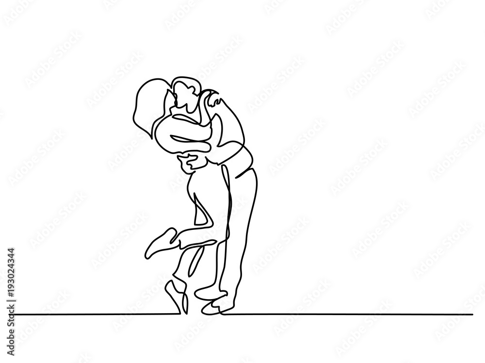 Wall mural Continuous line drawing. Happy couple kissing. Vector illustration