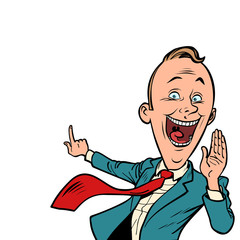 pop art businessman showing, isolated on white background