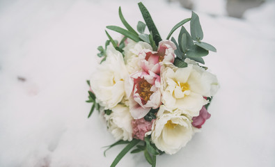 wedding bouquet in snow