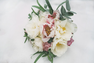 wedding bouquet in snow