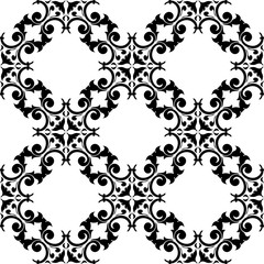 Black floral seamless pattern on white background