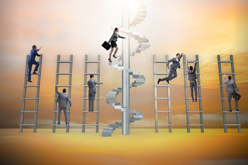 Career progression concept with ladders and staircase