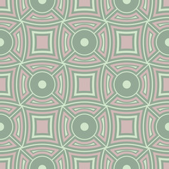 Geometric dark green seamless background wth pink elements