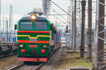 Obraz premium Green diesel locomotive