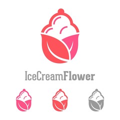 Flower Ice Cream Logo, Leaf Ice Cream Logo, Herbal Ice Cream Logo, Sweet Ice Cream Flower Design Logo Vector