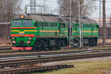 Naklejka premium Green diesel locomotive