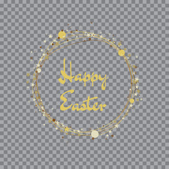Quote Happy Easter Day in a round gold frame with bow design background. Lettering design. 