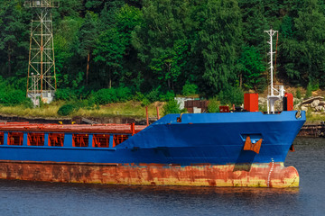Blue cargo ship