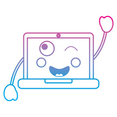 laptop computer kawaii character device vector illustration color line design