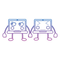 Naklejka premium laptop computer kawaii character device vector illustration color line design