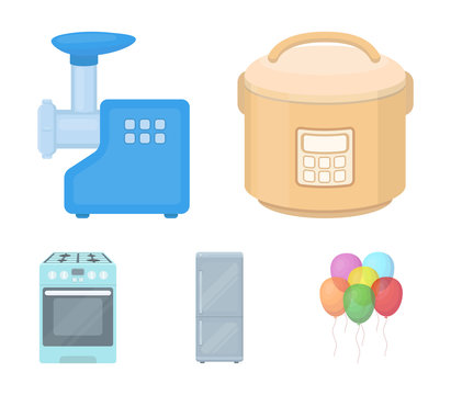 Multivarka, refrigerator, meat grinder, gas stove.Household set collection icons in cartoon style vector symbol stock illustration web.