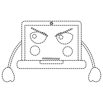 laptop angry computer emoji icon image vector illustration design  black dotted line