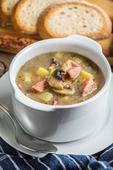 The sour soup made of rye flour.