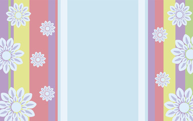 Bright colorful background with stripes and flowers pink, yellow, green, white and blue pattern.