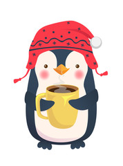 penguin holding a cup of coffee