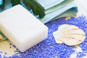 Spa concept with a blue flower