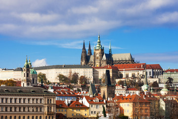 Fototapeta na wymiar Prague Castle and Saint Vitus Cathedral at sunny day, Czech Republic