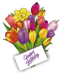 bouquet of tulips with a card