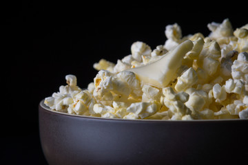 Buttered popcorn in a bowl