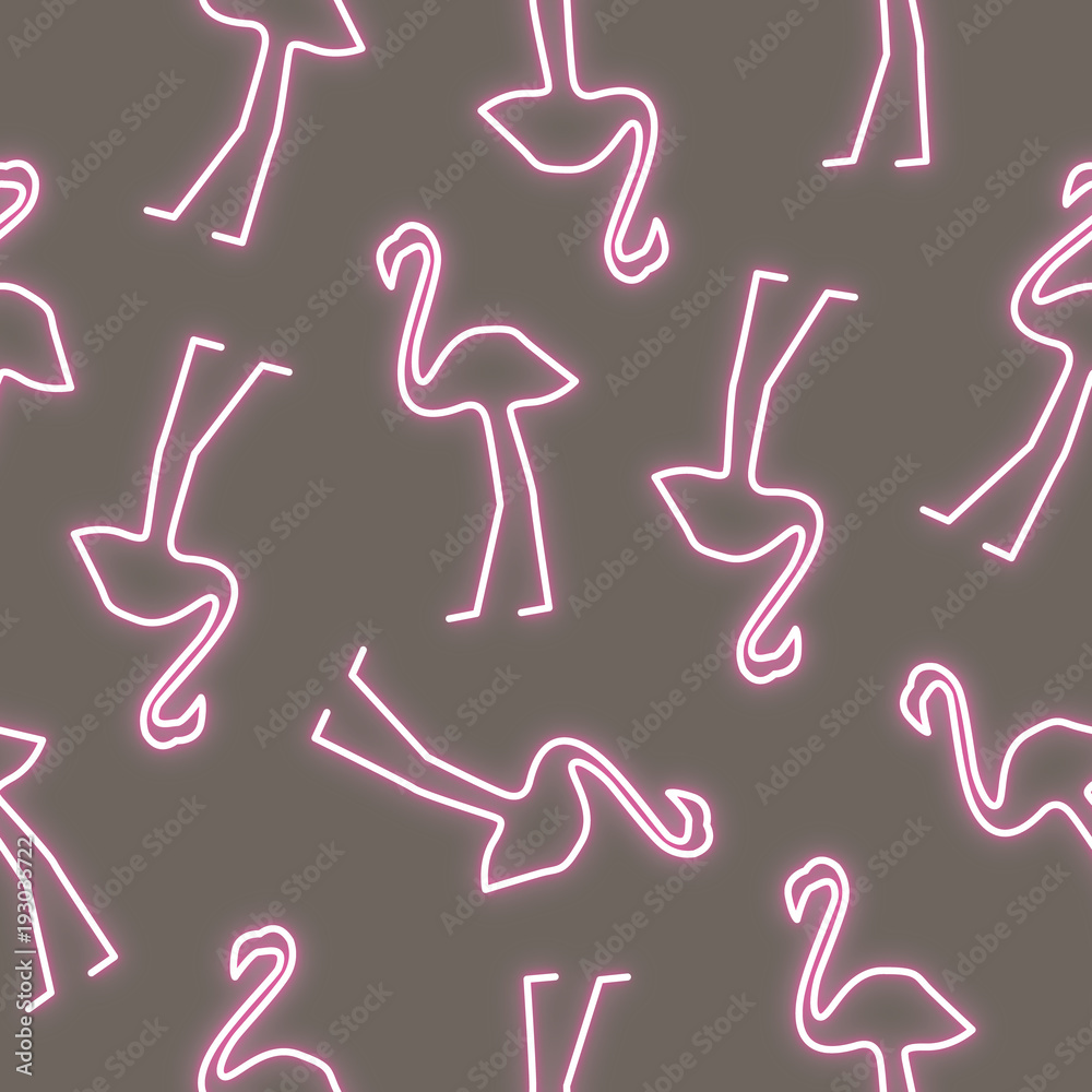 Poster flamingo neon effect shapes seamless pattern.