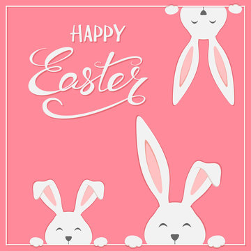 Easter rabbits on pink background