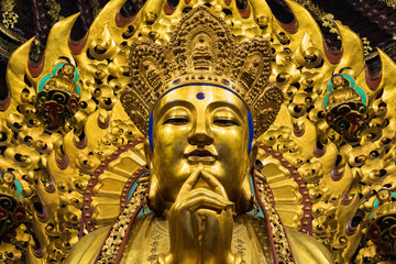 close-up of Buddhist God statue in the ancient longhua temple. China, Shanghai