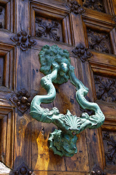 Beautiful Knocker on the door of an old building in Sitges, Spain