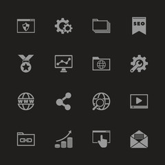 Seo icons - Gray symbol on black background. Simple illustration. Flat Vector Icon.