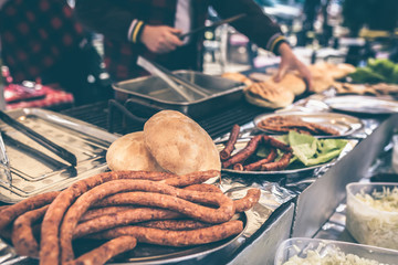 Sausage roasted on a gril