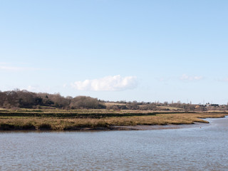 view of river stream in spring with horizon empty country