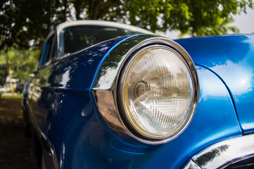 Blue vintage car headlights