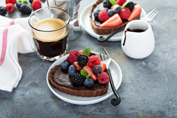 Chocolate ganache tarts with fresh berries