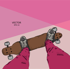 Skateboarder on a skateboard. Grunge background with blots. Vector illustration