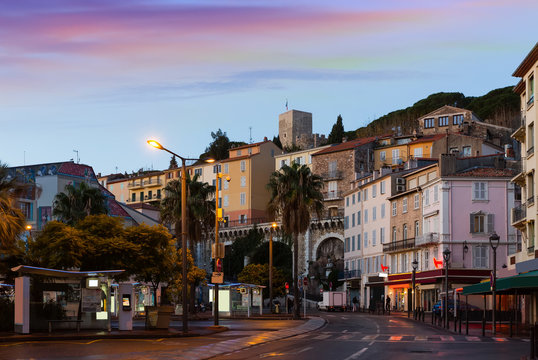 Streets of Cannes in the evening in France