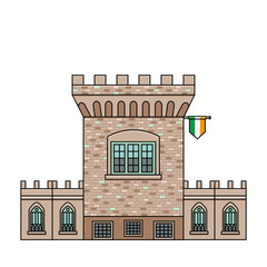 The Medieval Tower of Dublin Castle. Irish fortress vector illustration in flat color line style. Stronghold in the capital of Ireland - top rated attraction image in colorful outline design.
