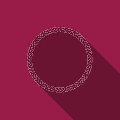 Rope frame icon isolated with long shadow. Frames from nautical rope. Round marine rope for decoration. Flat design. Vector Illustration