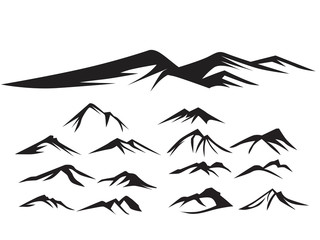 Fototapeta premium Mountains silhouettes on the white background. Vector set of outdoor design elements.