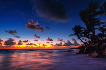 Fototapeta na wymiar Punta Cana tropical beach at sunrise in Dominican Republic