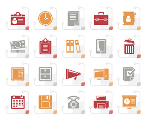 Stylized Business and office supplies icons - vector icon set