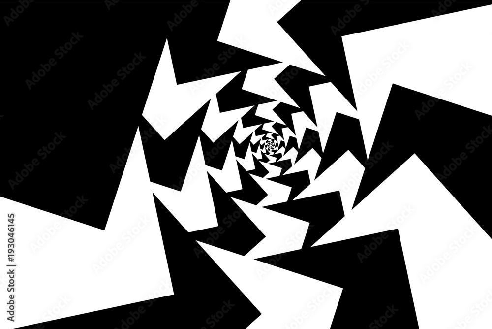 Wall mural spiral of rotating squares, spiral from squares - black and white pattern