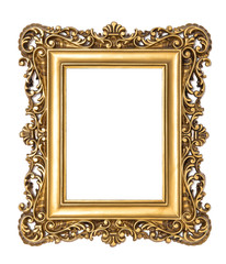 Golden baroque picture frame isolated white background