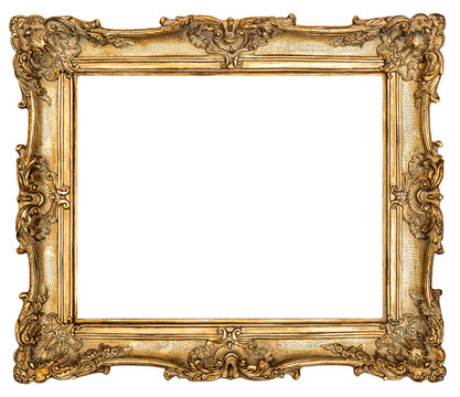 Golden picture frame isolated white background