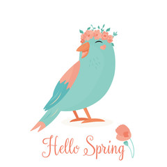 Vector illustration. Hello spring bird